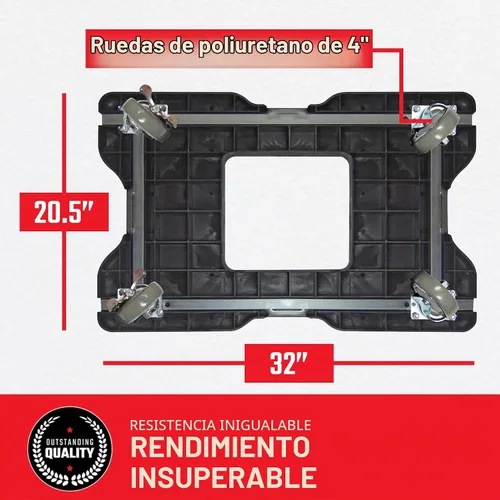 Vista 4 de Plataforma móvil Snap-Loc negra (EE.UU) con 1500 lb de capacidad, estructura de acero, ruedas de 4” y correa de sujeción opcional