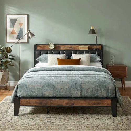 Vista 9 de LIKIMIO Base de cama individual, cabecero de almacenamiento con estación de carga, sólido y estable, sin ruido, no necesita somier, fácil montaje