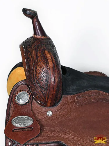 Vista 5 de HILASON Western Horse Barrel Racing Sillín Trail American Leather Sillín Western Sillín para caballos Barrel Racing Sillín