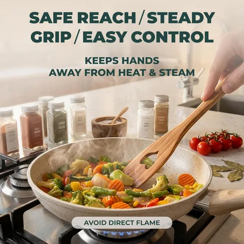 Vista 5 de MFC - Juego de 5 cucharas de cocina de madera de cerezo natural, cucharas de madera para cocinar, divertido juego de utensilios con caras