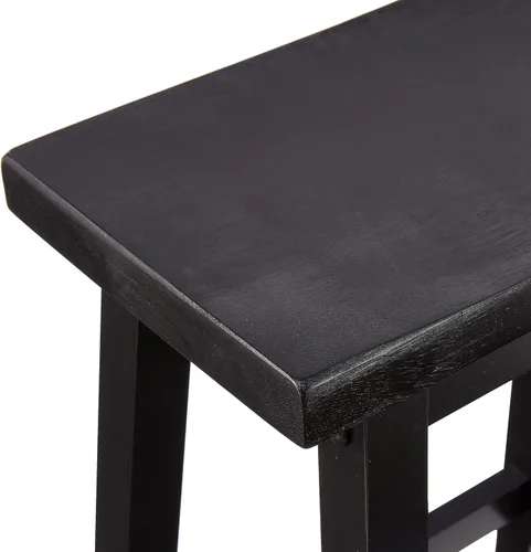 Vista 4 de Yaxa Basics Taburetes de bar de madera maciza para isla de cocina con reposapiés, 24 pulgadas de altura, negro, juego de 2