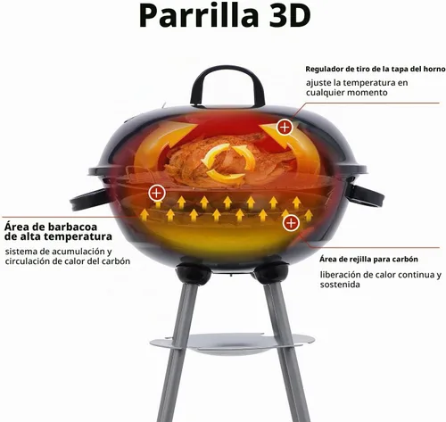 Vista 4 de Parrilla de carbón de 18 pulgadas con cubierta de parrilla impermeable para patio al aire libre, picnic, camping, barbacoa hervidor