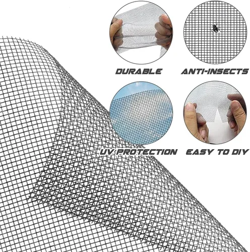 Vista 2 de Kit de reparación de pantalla, proyecto fácil de bricolaje, malla de fibra de vidrio de 36 x 90 pulgadas con herramienta rodante y retenedor de Negro