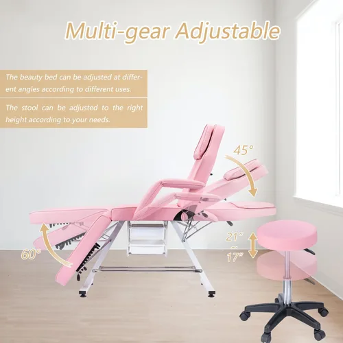 Vista 5 de Favfurish Silla de tatuaje para salón de masajes, mesa de cama facial multiusos de 3 secciones, con taburete hidráulico y dos bandejas, ajustable