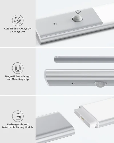 Vista 6 de EZVALO Iluminación gris espacial para debajo del gabinete, batería desmontable de 2200 mAh, 76 luces LED regulables para armario, 3 temperaturas