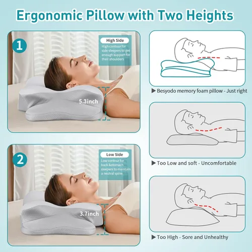 Vista 6 de Almohada cervical para el cuello para aliviar el dolor, almohada ergonómica de espuma viscoelástica para dormir, almohada de contorno para dormir
