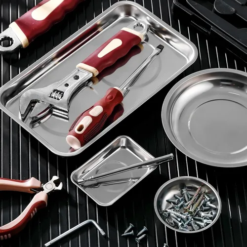 Vista 7 de Geiserailie Bandeja magnética con pasador magnético, soporte de perno de tornillo, piezas magnéticas redondas, cuenco de acero inoxidable, bandeja