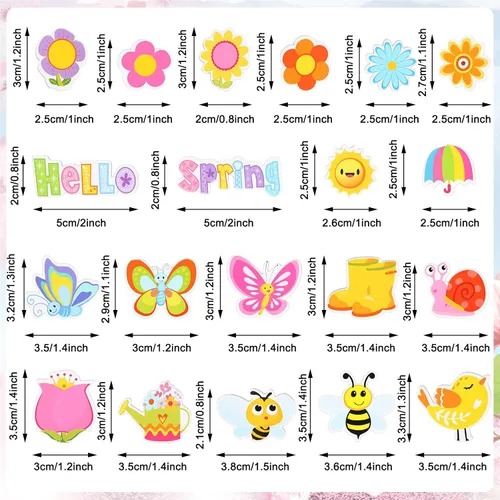 Vista 2 de Whaline 360 calcomanías de espuma de primavera, diseño de flores de dibujos animados, mariposa, abeja, 20 diseños, Hello Spring, autoadhesivas