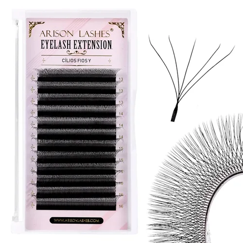 Vista 9 de Arison Lashes YY - Extensión de pestañas en Y, bandeja de mezcla de pestañas rizadas D, abanicos prefabricados, volumen en forma de Y, visón