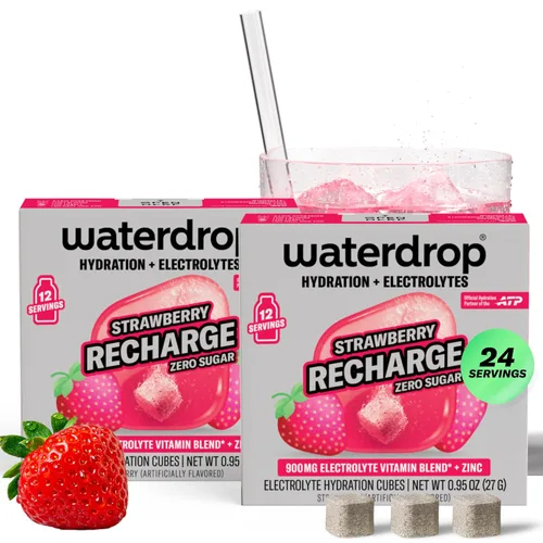 Vista 9 de Waterdrop - Cubitos de hidratación de microlitos, sabor a bayas, mezcla de bebidas electrolíticas con zinc, magnesio, potasio, calcio y 9 vitaminas