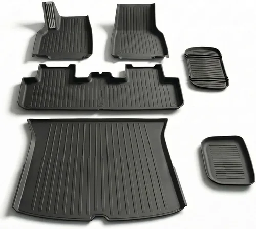 Vista 9 de 3 piezas para Tesla Cybertruck Accesorios de alfombrillas de maletero 2024 2025, a medida, todo tipo de clima, forro de carga TPE, alfombrilla