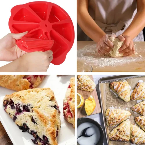 Vista 7 de SHEbaking Sartenes de silicona para hornear cuña, molde de silicona de 8 cavidades, moldes para tartas para quiche, pizza, brownies sin BPA
