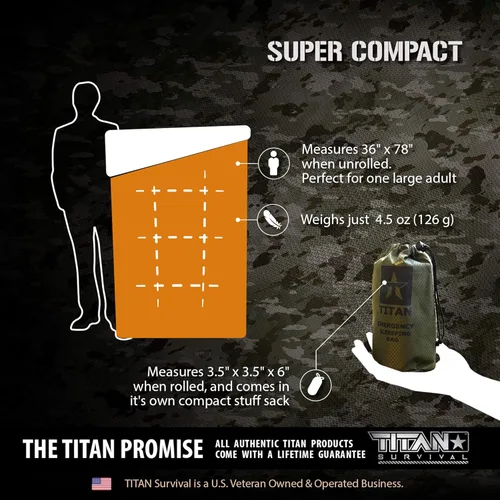 Vista 5 de Titan extra-thick Mylar – Saco de dormir de emergencia Diseñado para la NASA exploración espacial y Retención de calor. Perfecto para kits