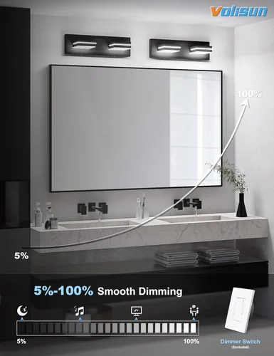 Vista 3 de VOLISUN 5CCT - Lámparas de baño regulables sobre el espejo, modernas lámparas de tocador de baño, cabezal giratorio de 360°, luces LED negras