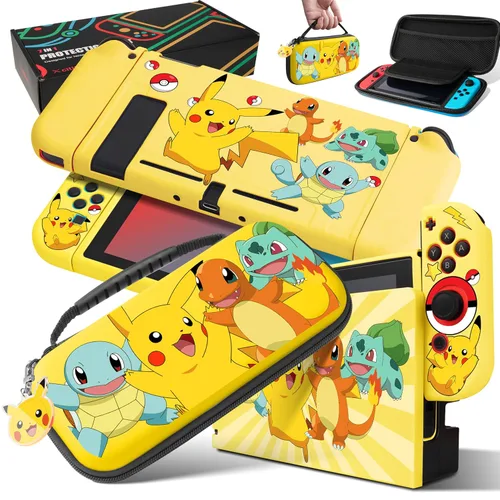 Xcitifun Carrying Case Compatible with Nintendo Switch, Protector Joy-Con Case & Dock Cover & Travel Bag Case & Keychain 7 in 1 Accessories Kit Set