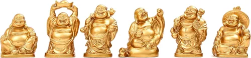Vista 16 de Brass Statu BRABUD 1'' Gold Laughing Buddha Figurines Collection Gift Home Office Desk Decor Flower Pot Statue Decoration Set of 6 (Mini Gold)