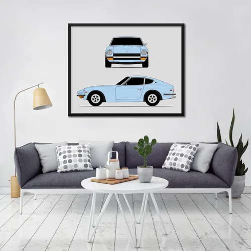 Vista 7 de Custom Car Posters Handmade Poster compatible with Datsun (Nissan) 240Z (1970-1973) (Front and Side) Print Wall Art Décor - 8x10 Metallic Print