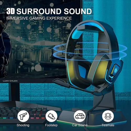 Vista 8 de YOTMS Auriculares para juegos para PS5, PC, PS4, Xbox Series X/S, Switch y Mobile, auriculares para juegos con sonido envolvente 7.1, micrófono