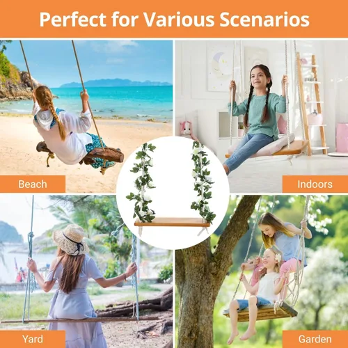 Vista 7 de Columpio de madera para árbol, columpio de madera para adultos/niños con capacidad de carga de 500 libras, asiento de columpio de madera