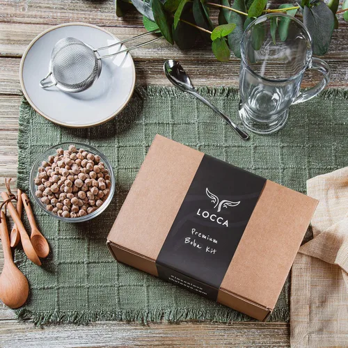 Vista 2 de Locca Kit de té Boba más de 24 tés de burbujas Té Oolong de melocotón premium, té jazmín, té negro Té de hojas sueltas Bebida Boba vegana