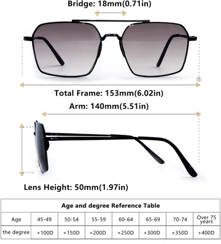 Vista 6 de Sehnsucht Computador para hombre progresivo cuadrado de las gafas de sol de lectura ninguna línea multifocus lector flexible bisagra