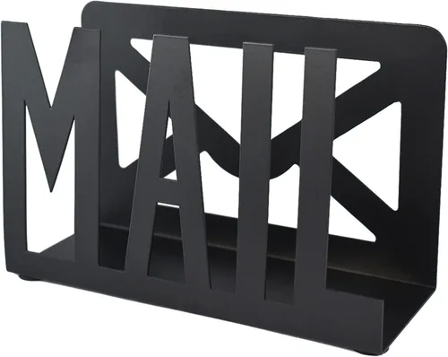 Soporte para cartas de escritorio, diseño de dos caras, soporte de metal negro para cartas de correo, clasificador de letras para oficina en casa,
