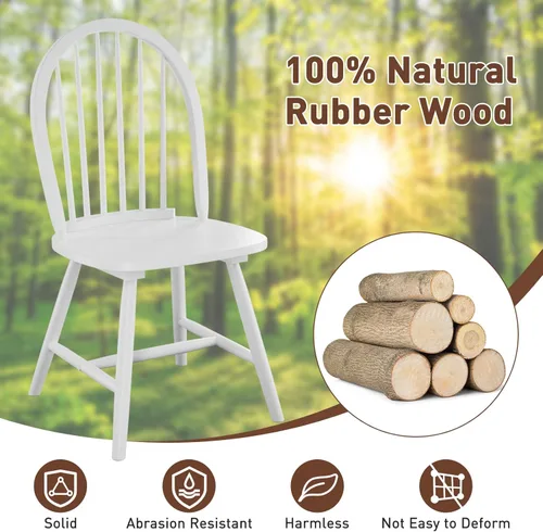 Vista 5 de Giantex Juego de 4 sillas de comedor de madera, sillas Windsor con patas de madera maciza, respaldo de eje alto, barras transversales en forma de H