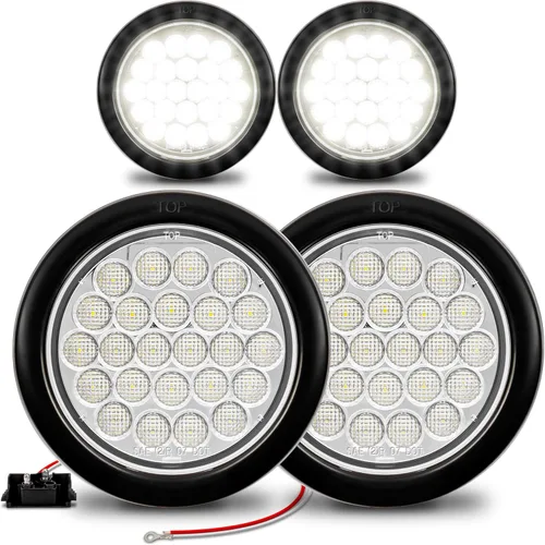 Vista 15 de Faro trasero redondo de 4 pulgadas con 24 LED de luz blanca clara, para reversa de camiones RV. Certificado DOT, ojal y enchufe incluidos