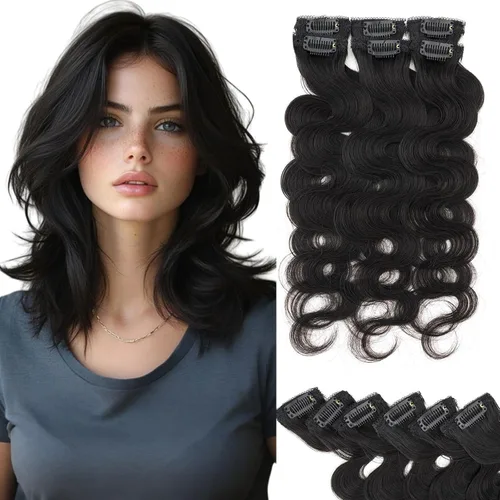 Vista 57 de Rich Choices Extensiones de cabello humano real con clip de 6 piezas, diseño de clip único, extensiones invisibles con clip para cabello corto