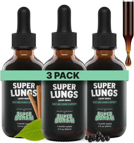 Vista 7 de SuperBonsai Super Lungs Mullein Drops - Tintura de apoyo pulmonar a base de hierbas con extracto de hoja de gordolobo, saúco, Reishi, raíz