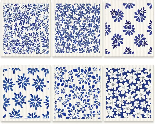 Vista 19 de 6 piezas de paños de cocina suecos reutilizables, toallas de cocina, paños de limpieza de esponja, paños absorbentes de secado rápido, paños