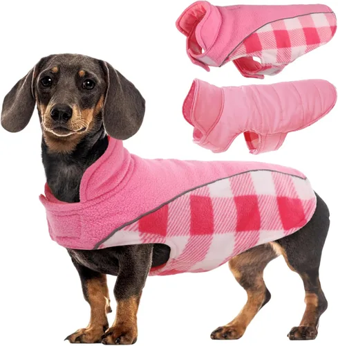 Vista 11 de Kuoser - Abrigo reversible para perros para climas fríos, abrigo de invierno impermeable reflejante para mascotas, abrigo para perros a cuadros