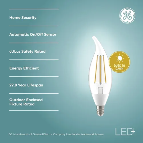 Vista 3 de GE LED+ Bombillas LED del anochecer al amanecer, luces de seguridad automáticas para exteriores, luz blanca suave, base de candelabro E12