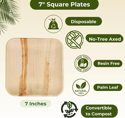 Vista 6 de Paquete de 50 platos de hoja de palma Dtocs ecológicos, compostables, naturales, sin BPA, orgánicos desechables para boda, camping, cena