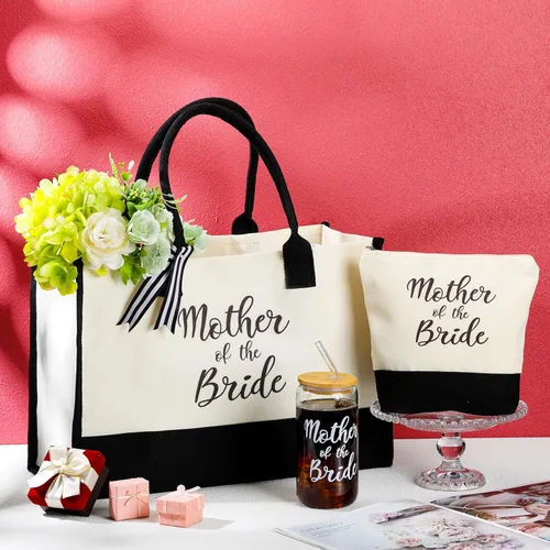 Vista 2 de Zubebe 3 Pcs Bride Gifts for Bachelorette Party Bridal Shower Wedding Gift Set Include Glass Cup Canvas Tote Bag Makeup Bag