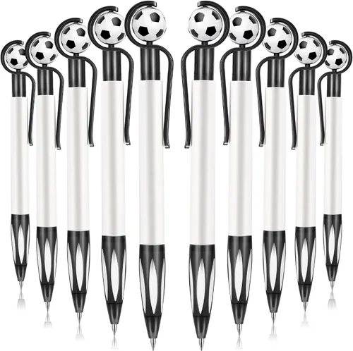 Dianelhall 20 bolígrafos de fútbol con temática de fiesta de fútbol, retráctiles, multicolor, punta media de 0.039 pulgadas, agarre suave, para Negro