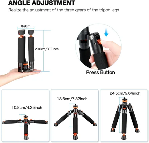 Vista 8 de Monopie de cámara Koolehaoda de aluminio con base de trípode de metal. 6 secciones 18-69 pulgadas ajustables, diámetro de pata Φ28mm, hasta 13lbs