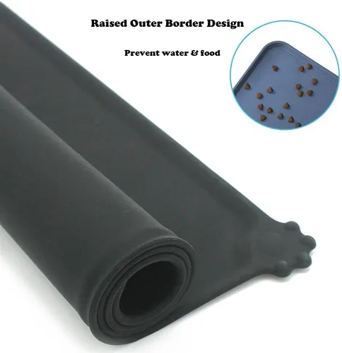 Vista 3 de Love Dream Tapete de silicona para alimentación de mascotas, impermeable, para perros y gatos, bordes elevados para evitar derrames, bandeja