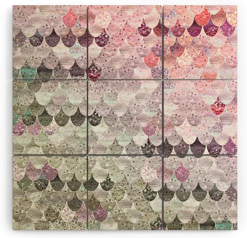 Vista 13 de Society6 Monika Strigel - Mural de pared de madera de sirena de verano de mediados de siglo, 4 x 4 pies, multicolor