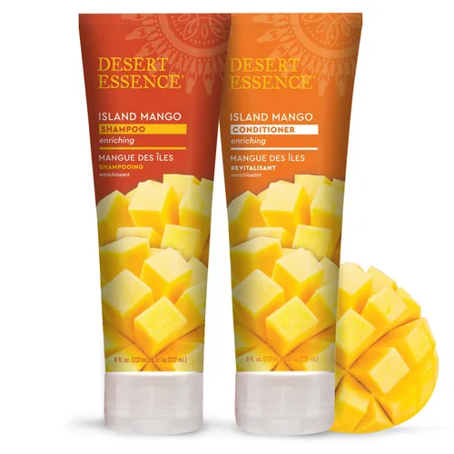 Desert Essence Island Mango Champú y acondicionador – 8 onzas líquidas – Enriquecedor – Manteca de karité – Aceite de jojoba – Suave y sedoso –