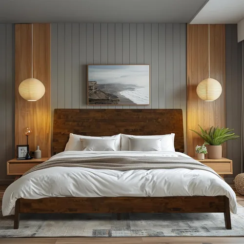 Vista 11 de Acacia Serenity - Base de cama con cabecero de madera maciza, base de cama Queen, cabecera alta de madera compatible con todo tipo de colchones,