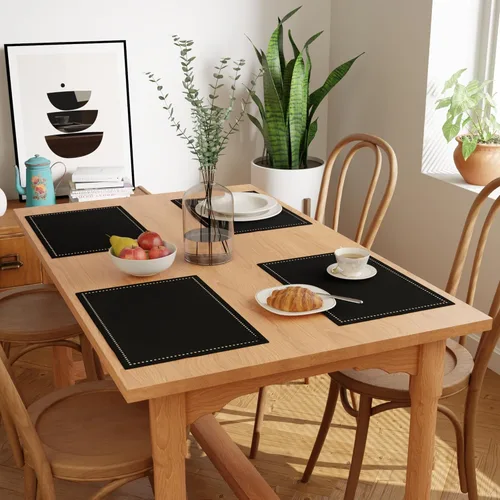 Vista 2 de Encasa XO Juego de 4 manteles individuales Diseño de vainica de algodón puro Negro Rectangular 19 x 13 pulgadas – Tapete para mesa de comedor