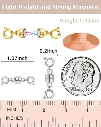 Vista 2 de Dailyacc Cierres y cierres magnéticos para collares, extensor de pulsera doble abierto para convertidores de joyas (oro de 14 quilates, plata)