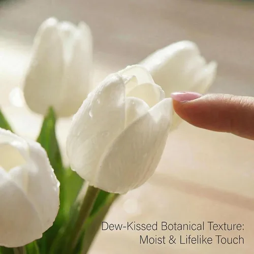 Vista 2 de Mandy's - 20 flores blancas artificiales de seda de tulipán artificial de 13.5 pulgadas para Año Nuevo, primavera, Día de la Madre, Pascua, Día