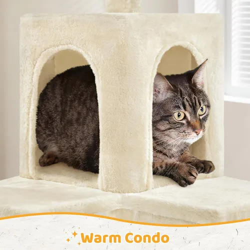 Vista 6 de Yaheetech - Árbol para gatos, torre para gatos de 54 pulgadas de altura para gatos de interior con plataforma extendida y cesta, espacioso