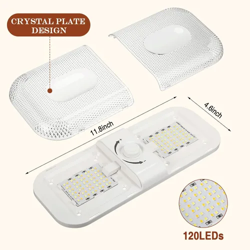 Vista 4 de Retisee 10 luces interiores de caravana de 1700 lúmenes, 3 colores de 12 V, luces LED de cúpula de techo con encendido/apagado para cámper