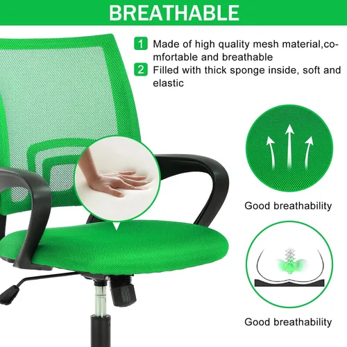 Vista 4 de Silla de oficina, silla ergonómica de escritorio con respaldo medio, silla ejecutiva de malla para computadora con soporte lumbar y reposabrazos