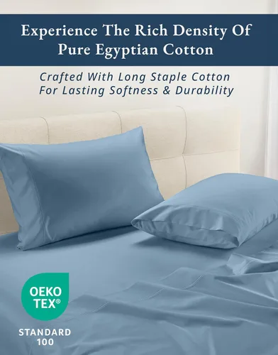 Vista 352 de LANE LINEN - Sábanas individual 100% algodón egipcio suave, cómodo y grueso de calidad de hotel, costuras reforzadas totalmente elásticas, sin