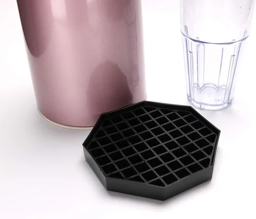 Vista 2 de Restaurantware Bandeja de goteo octagonal, plástico negro, 5 x 5 pulgadas, 1 rejilla extraíble, apta para lavavajillas, para bebidas