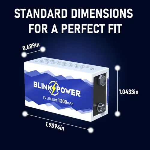 Vista 6 de Blinkspower Paquete de 2 baterías de litio de 9 V, batería de 9 voltios de 1200 mAh, batería de 9 V de larga duración para detectores, no recargable